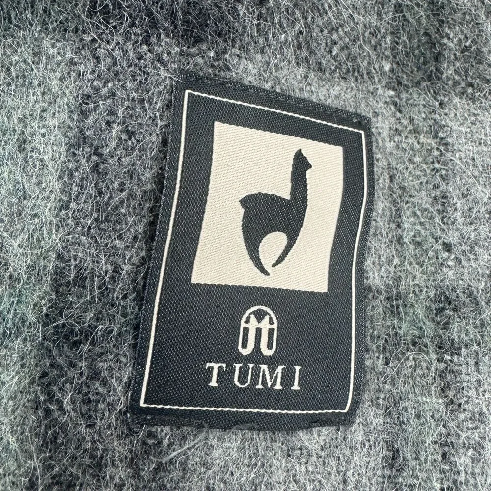 Tumi Baby Alpaca Wool Tartan Plaid Print Fringed Edge Gray/GreenThrow Blanket